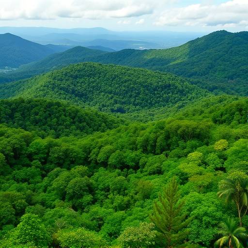 A panoramic view of the Bwindi Impenetrable Forest, dense and green