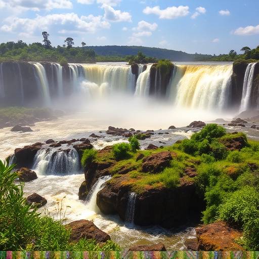 A scenic photograph of Murchison Falls, showing water cascading down a rocky cliff into the river below