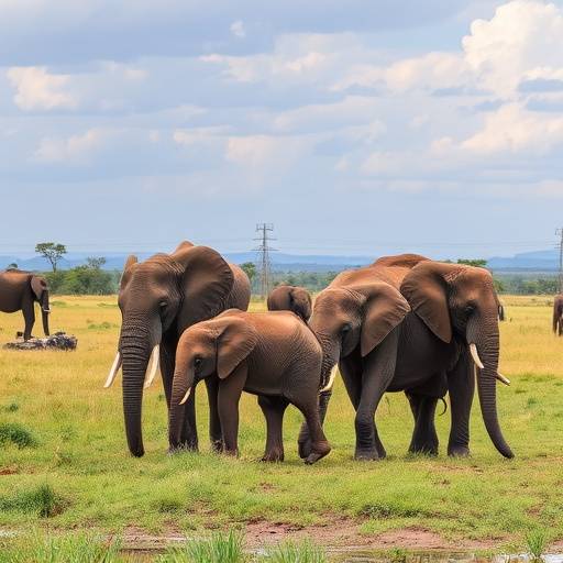 Picture of Queen Elizabeth National Park with herds of elephants and antelopes grazing